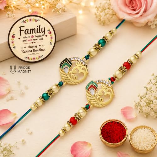 Image of Riddhika Ventures Glorious Gold Plated Auspicious Diamond Ring Rakhi || Traditional Rakhi Set of 2 & Festive Gift || Rakhi Gift Combo for Brother