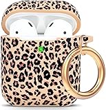 Picture of Cheetah Silicone Case Compatible with Airpods Case, Gawnock Soft Earpod Case Cover Flexible Compatible with Airpods 2nd/1st Generation Floral Print Cover for Women Girls with Keychain - Khaki Leopard