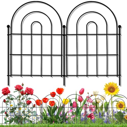 10 Pack Decorative Garden Fence Animal Barrier: 17 in(H) x 10 ft(L) Border Flower Rabbit Garden Fencing Small Arched Rustproof Metal No Dig Fence Landscape Decor for Yard