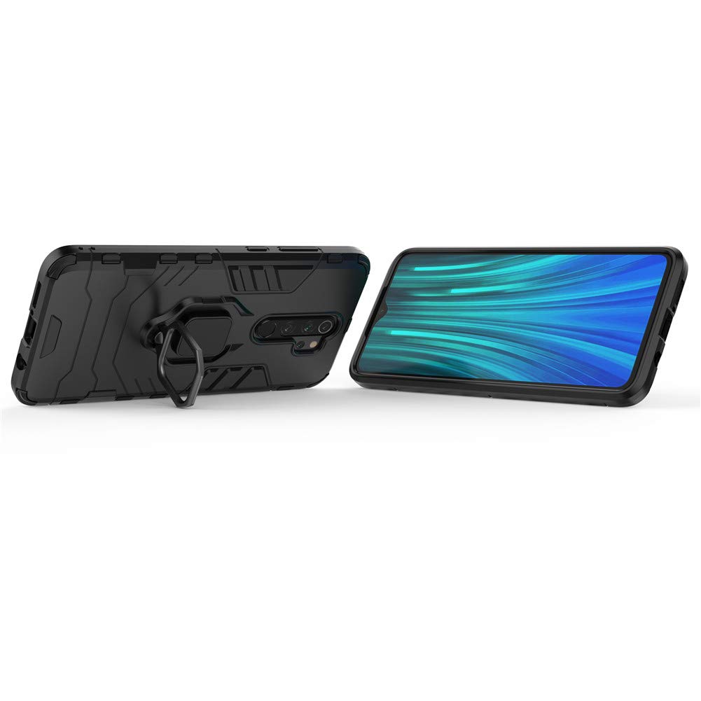 Funda Para Redmi Note 8 Pro Con Anillo Metálico - Soporte Antichoque Doble Capa, Compatible Con Soporte Magnético Coche (Rojo)