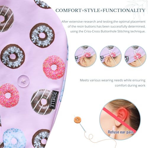 Image of Scrub Caps for Women with Buttons, Classic Surgical Caps | Double-Sided Printed, Adjustable,Long Hours, Sweatbands, Fabric Help Reduce Static Buildup