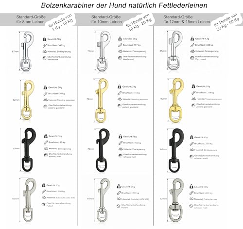 Fettlederleine Schleppleine aus Leder für Hunde 5m, 7,5m, 10m (7.5m x 8mm braun Messing)