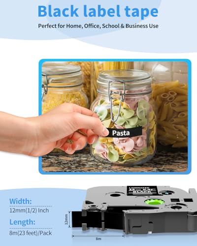 Image of Colorty Black Label Maker Tape TZe-335 Compatible with Brother P Touch