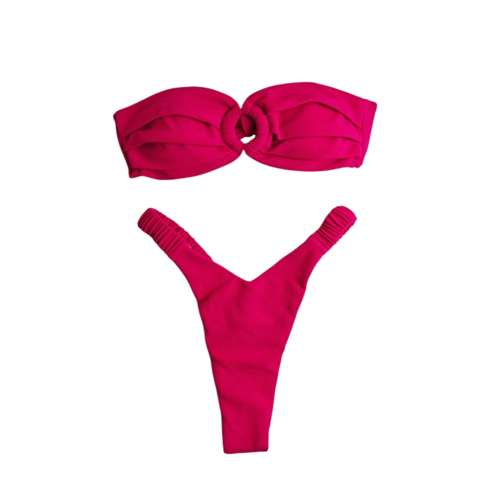 Bikini Mujer Mujeres Color Micro Set Ruched Triángulo Traje De Baño Dos Piezas-Rose Red-m