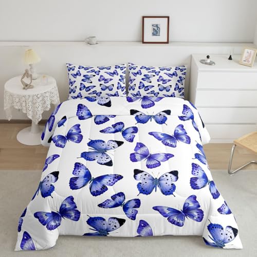Image of Erosebridal Purple Butterfly King Size Comforter Set for Kids Teens Adults,Dreamy Princess Bedding Sets,Flying Butterflies Duvet Insert,Watercolor Oil Painting Quilt Bedroom Decor