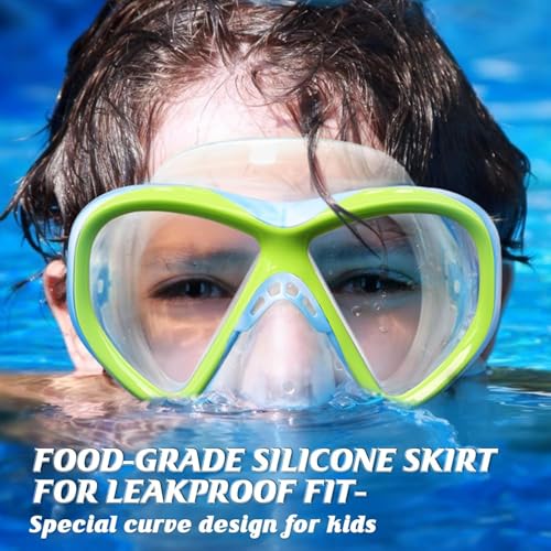 Image of Kids Swim Goggles Snorkel Diving Mask for Boys Girls Ages 5-15, Anti-Fog Swimming Goggles with Nose Cover