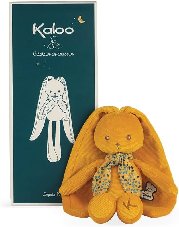 Kaloo - Lapinoo - Rabbit Doll - Baby’s Bi-Material Jersey & Knit Fabric Toy - 9.8"/25 cm - Ochre Colour - Ultra-Soft materials - Gift Box - K969943