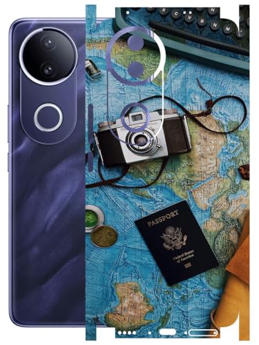 Image of AtOdds - Full Body Back Screen Guard Protector Film - Lamination Wrap Skin Sticker Compatible with VIVO T4R (5G) | Scratchproof Matte Finish (Travel Map)