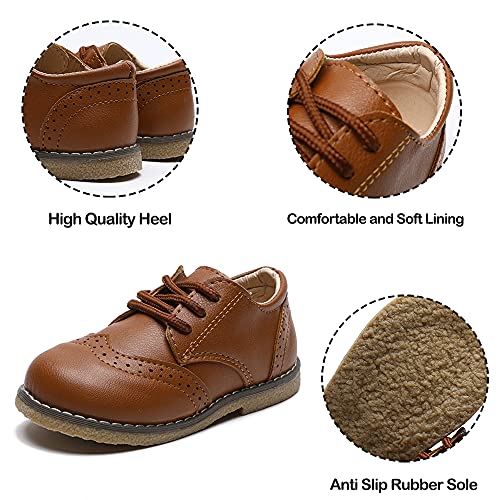 Cosankim Toddler Boys Girls Dress Shoes Pu Leather Lace Up Wedding School Uniform Loafer Flats Boys Dress Shoes(4.5 Toddler,B-Brown) #TOP4