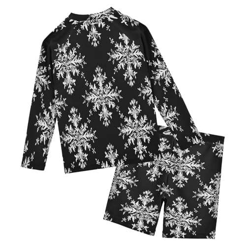 Snow Pattern Boys Swimsuit Rash Guard Toddler Kids Long Sleeve Swim Shirt and Trunks Swimwear Set 3-10Y2