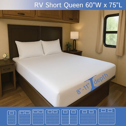 RV Short Queen Mattress Protector (8” to 11” Depth) - Waterproof Zippered Encasement 60" W x 75”L Premium Quality Hypoallergenic Bed Cover Protects Against Bedbugs Dust