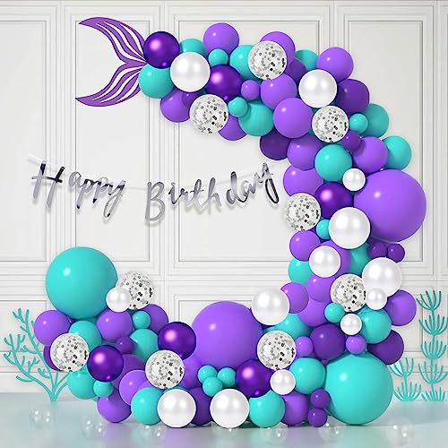Image of Party Propz Mermaid Theme Birthday Decorations - 72 PCS Birthday Decoration Kit for Girls with Mermaid Balloons, Foil Happy Birthday Banner, Confetti Balloons & Mermaids Tail Cutout