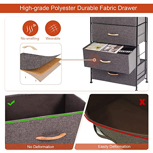 Dhmaker Fabric Dresser For Bedroom, Vertical Dresser Storage Tower, Steel Frame, Wood Top, Easy Pull Textured Fabric Bins, Organizer Unit For Bedroom, Hallway, Entryway, Closets, 4 Drawers, Charcoal #TOP3