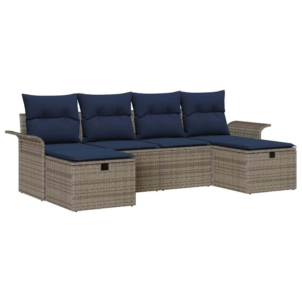 Set Divani da Giardino Modulare 6 Pezzi in Poly Rattan con Cuscini | Arredo modulare da esterno per terrazzo e patio, resistente ai raggi UV con borse integrate per riporre oggetti con cura.