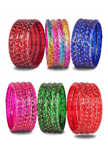 Image of Swara Creations Crystal Bangles for Women /Raindrop Kada Set /Multicolor glossy finished bangles Kadas with Golden Zirconwork bangles for women & girls(24Pcs)