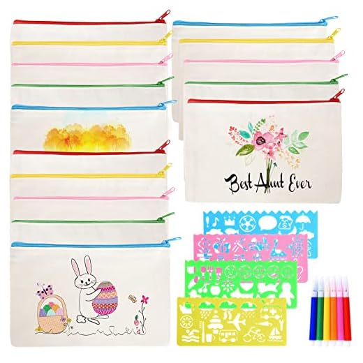 FORMIZON 15pcs DIY Estuche de Lápices, Bolsa de Maquillaje de Lona, Bolsa para Pintar, con Bolígrafo de Color, Bolsas Portalápices en Blanco, Bolsa Tela Cremallera, para Escuela, Viajes, Oficina