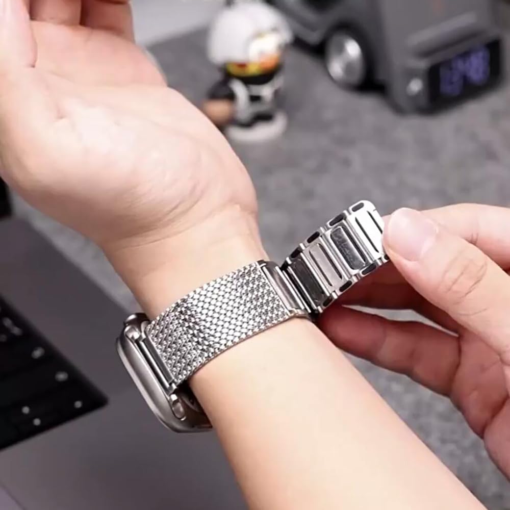 Bracelets en métal tressé compatibles avec les bracelets Apple Watch Series 9 8 7 6 5 4 3 2 1 Ultra SE pour iWatch 49 mm, 45 mm, 44 mm, 42 mm, 41 mm, 40 mm, 38 mm, fermoir magnétique pour homme