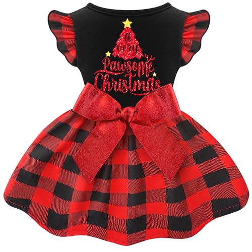 BAOBICUTE Dog Christmas Outfit Adorable Ruffle Dog Christmas Dress with Elegant Bowknot Tulle Puppy Clothes for Small Medium Dogs Cats Boys Girls Pets