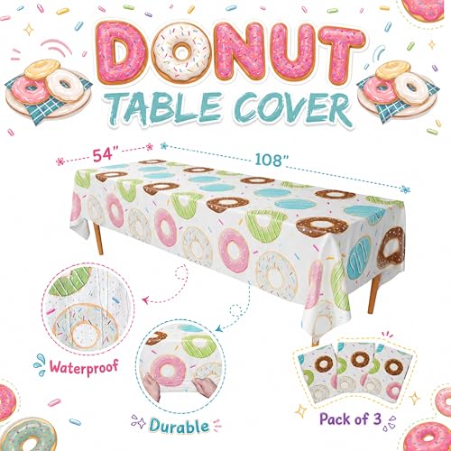 Image of Blue Orchards Donut Table Covers (Pack of 3) - 54 inchx108 inch XL - Birthday Decorations, Donut Table Covers, Donut Tablecloth, Donut Themed, Donut Grow Up Too Fast Party