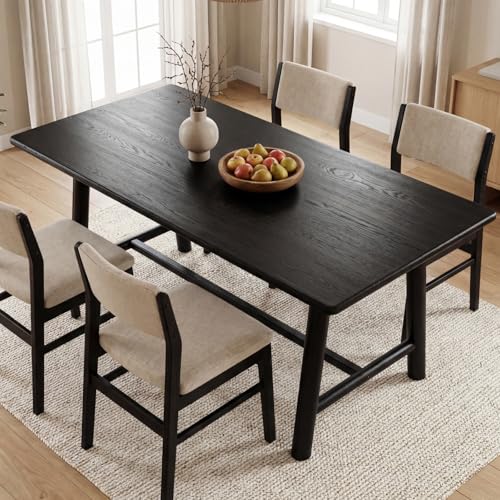 Image of Ya-Home Black Dining Table, 69 inch Wood Kitchen Table with Solid Wood Legs, Seats 4-6, Modern Farmhouse Dinner Table for Dining Room Home Office, 69 inch L x 31.5 inch W x 30 inch H