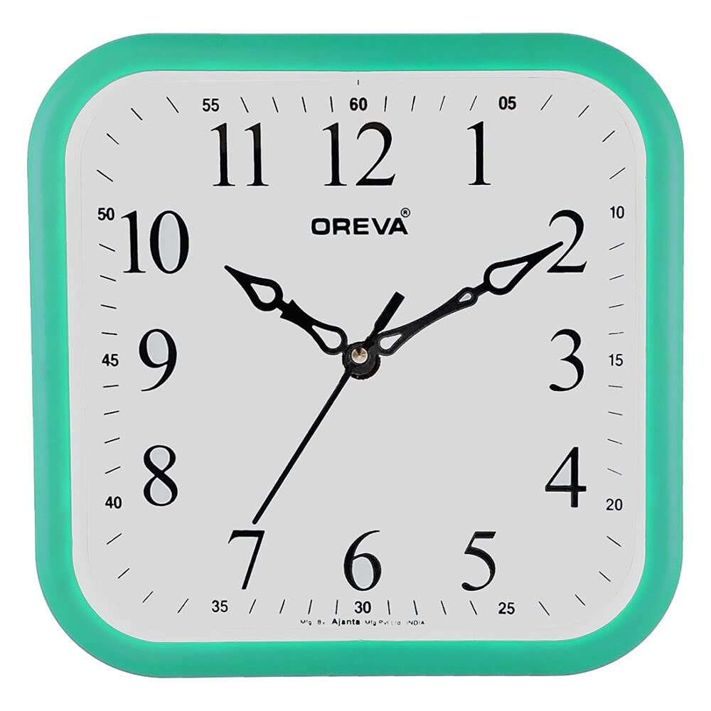 OREVA Plastic Square Shape Simple Small Wall Clock (19.8 x 4.1 x 19.8 cm, P Green, AQ-6677)