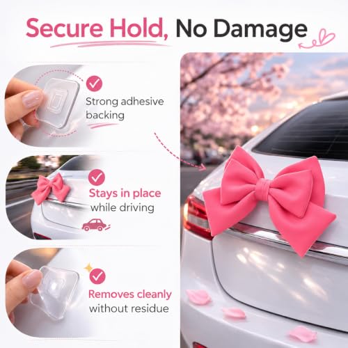 Image of Pink Car Bow for Women Cute Car Exterior Cute Decor for Girls Coquette Decorations for Cars (Rose Pink)