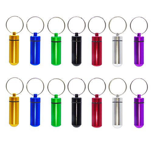 14pcs Pill Box Case Bottle Waterproof Aluminum Pill Holder Keychain Drug Holder Medicine Container