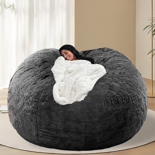 BCU 7FT Big Bean Bag for Adults Kids without Filling Big Joe Bean Bag Chair Cover for Stuffed Animal Storage, Dark Grey