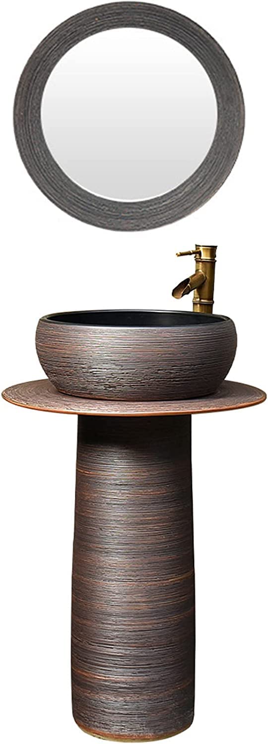 Freestanding Pedestal Sink - Bathroom Column Basin Bathroom Sink Freestanding, Art Pedestal Bathroom Sink, Kaolin Clay Pedestal Sink with Drain Installation Hole, for Indoor and Outdoor(Full Set)