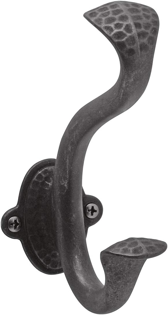 Black Iron Double Prong Wall Hooks, 5-Pack