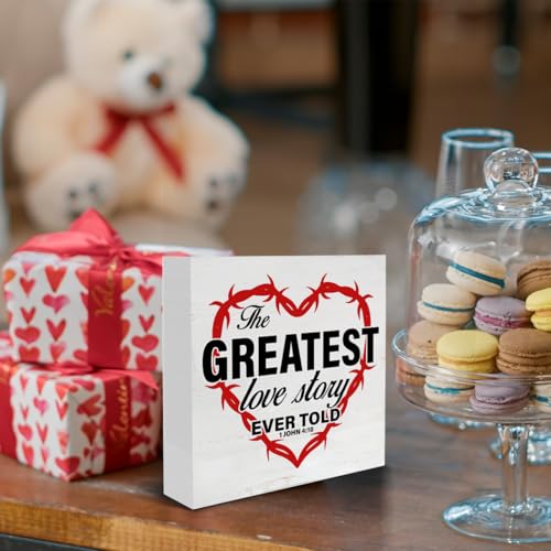 Farmhouse-Religious-the-Great-Love-Story-Wooden-Sign-Valentines-Day-Decorations-for-Home-Shelf-Bible-Verse-Decor Farmhouse Religious the Great Love Story Wooden Sign Valentines Day Decorations for Home Shelf Bible Verse Decor