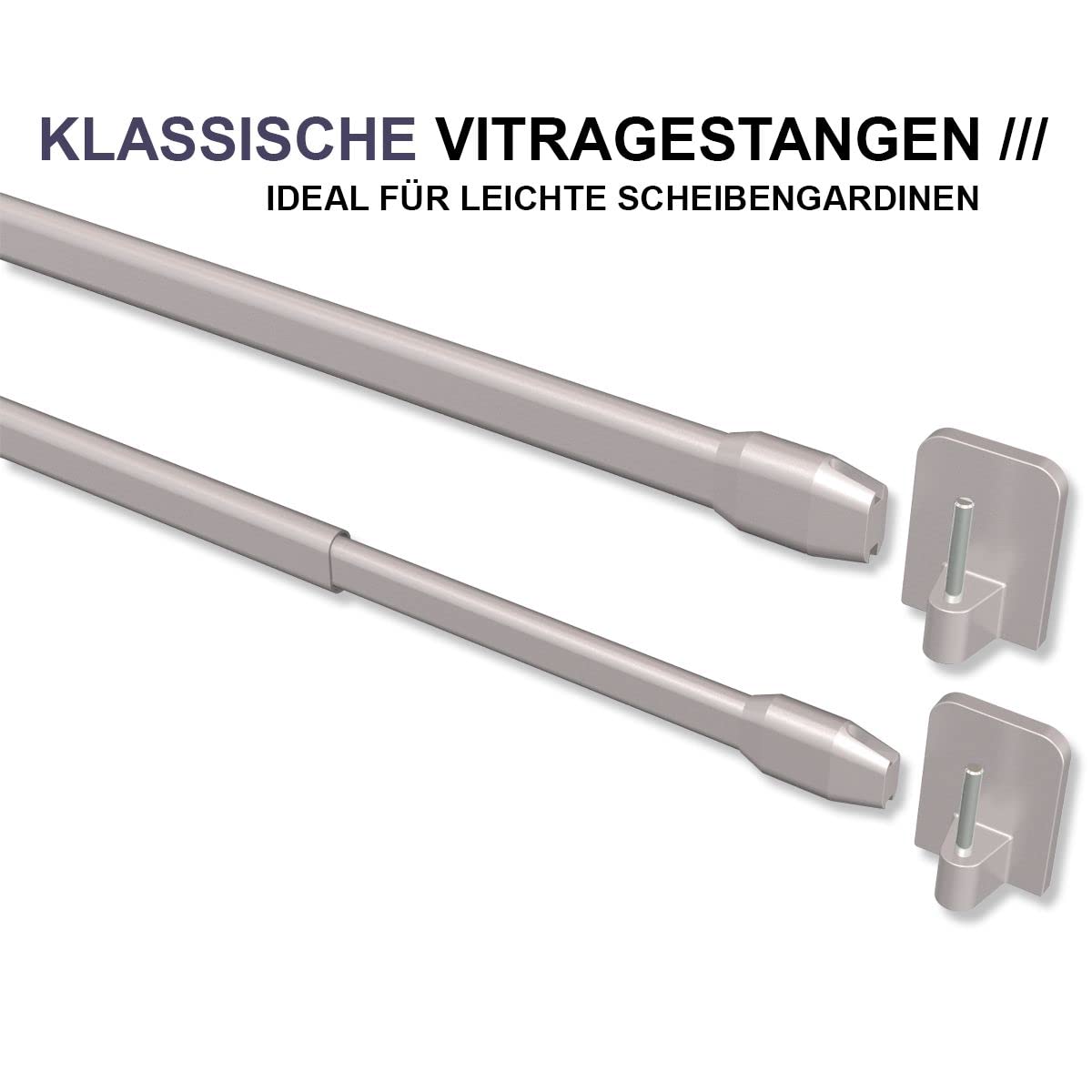 INTERDECO Vitragestangen 80-140cm - Ausziehbare Scheibenstangen Schwarz