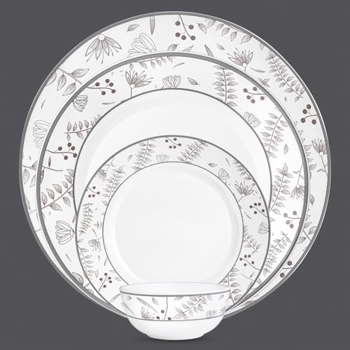 Image of Larah by Borosil 49pc Opalware Grandeur Dinner Set for Family of 6 | Microwave & Dishwasher Safe Crockery Set for Dining & Gifting | Plates & Bowls