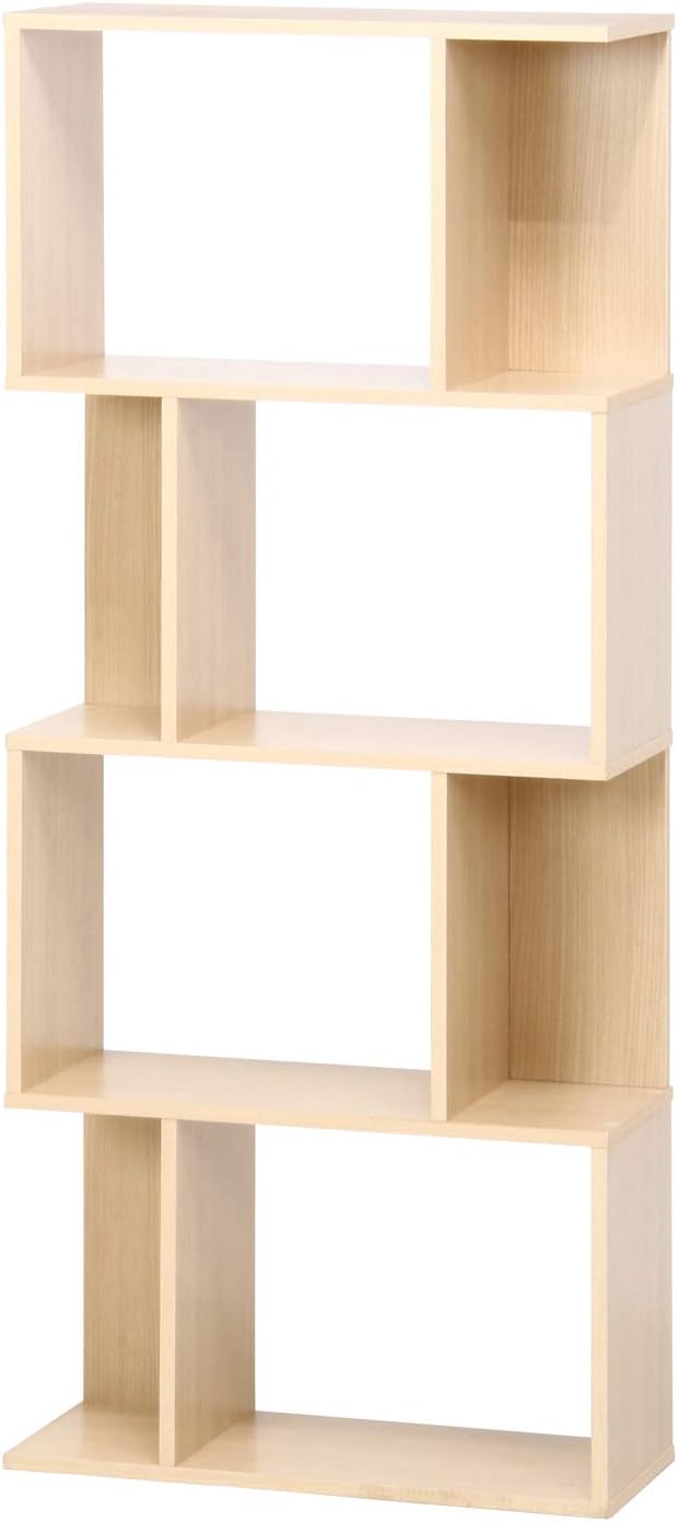 不二貿易 オープンラック シェルフ 4段 幅59×奥行24×高さ141cm ナチュラル ディスプレイラック S型 組立商品 98713