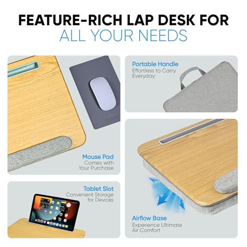 Image of Medium Lap Desk Pillow | Wooden Laptop Stand | Portable Lap Desk for Home, Office, and Travel Comfortable workspace for Maximum Productivity (Medium)