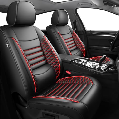 Image of Fit Wrangler 4-Door Car Seat Covers for Jeep Wrangler 2010-2025 2026-Upgraded Premium Waterproof & Breathable Leather,Airbag Compatible,All-Weather Seat Cushion Protector(Full Set,Black+Red)