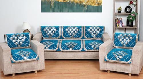 Image of MORADO 5 Seater Sofa Cover | Sofa Panel, Durable, 3+1+1 Settee Slipcover in Aqua, Chenille for Ultimate Protection and Style