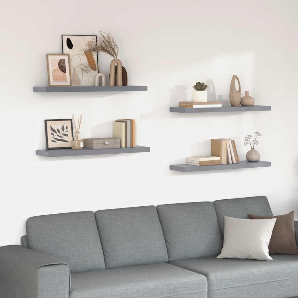 Mangloder - Set di 4 mensole sospese da parete in MDF con telaio in metallo, 90 x 23,5 x 3,8 cm, da appendere, moderne, salvaspazio, per soggiorno, camera da letto, cucina, ufficio, per riporre e