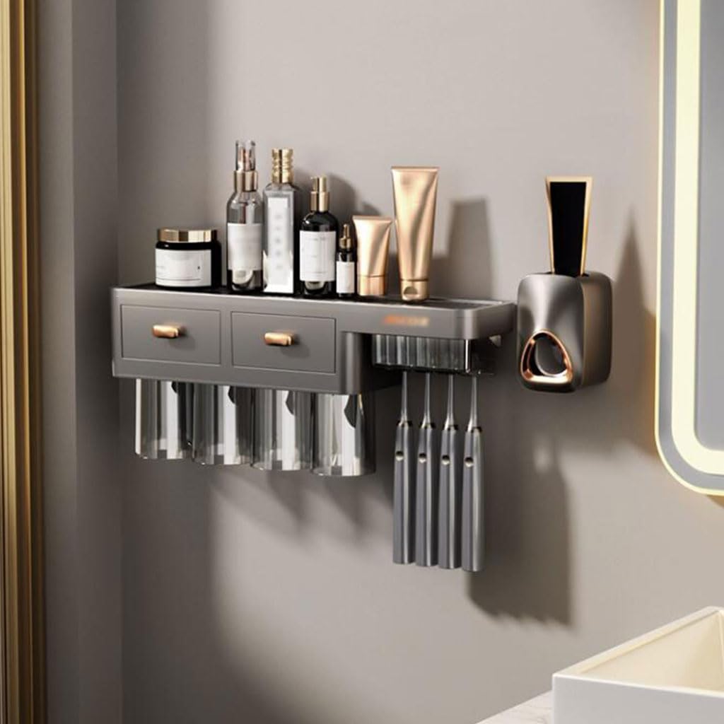 Conveniente Set portaspazzolino in plastica a Parete, Organizer per Bicchieri per collutorio di Grande capacità con spremidentifricio Pratico