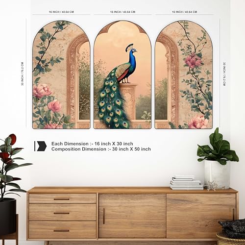 Image of Livin'luxe Set of 3 Peacock Decorative Wall Painting for Living Room, Bedroom, Hotels - Big Size Stylish Frame 50 inch x 30 inch Wall Art for Home Decoration RPNL-04