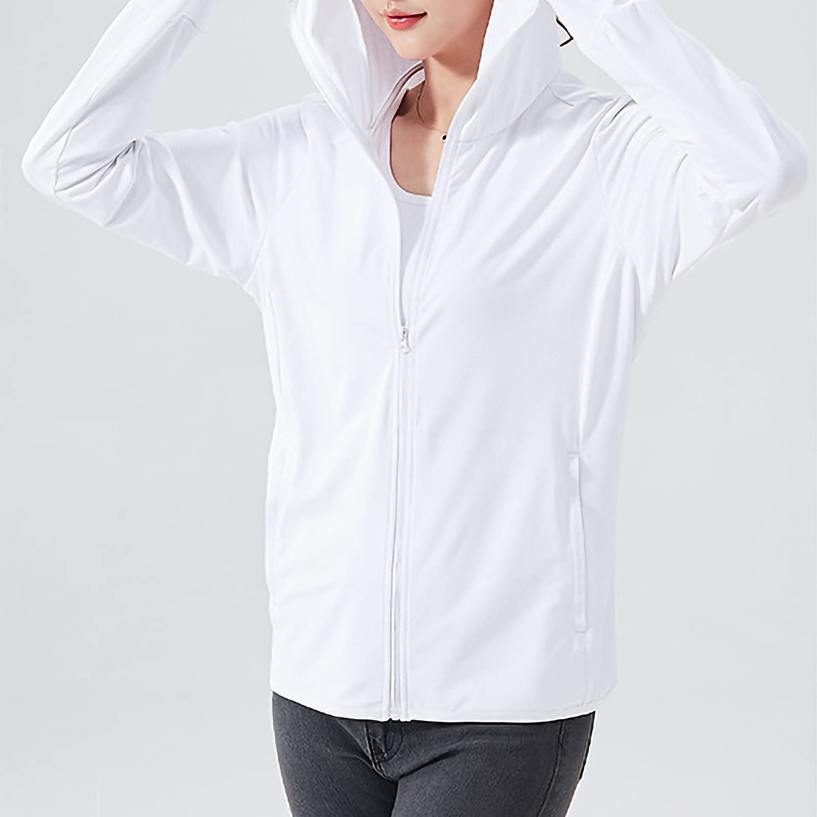 ANUFER Mujer UPF50+ Protección UV Chaqueta Encapuchada Ligera Secado Rápido Exterior Ropa Deportiva