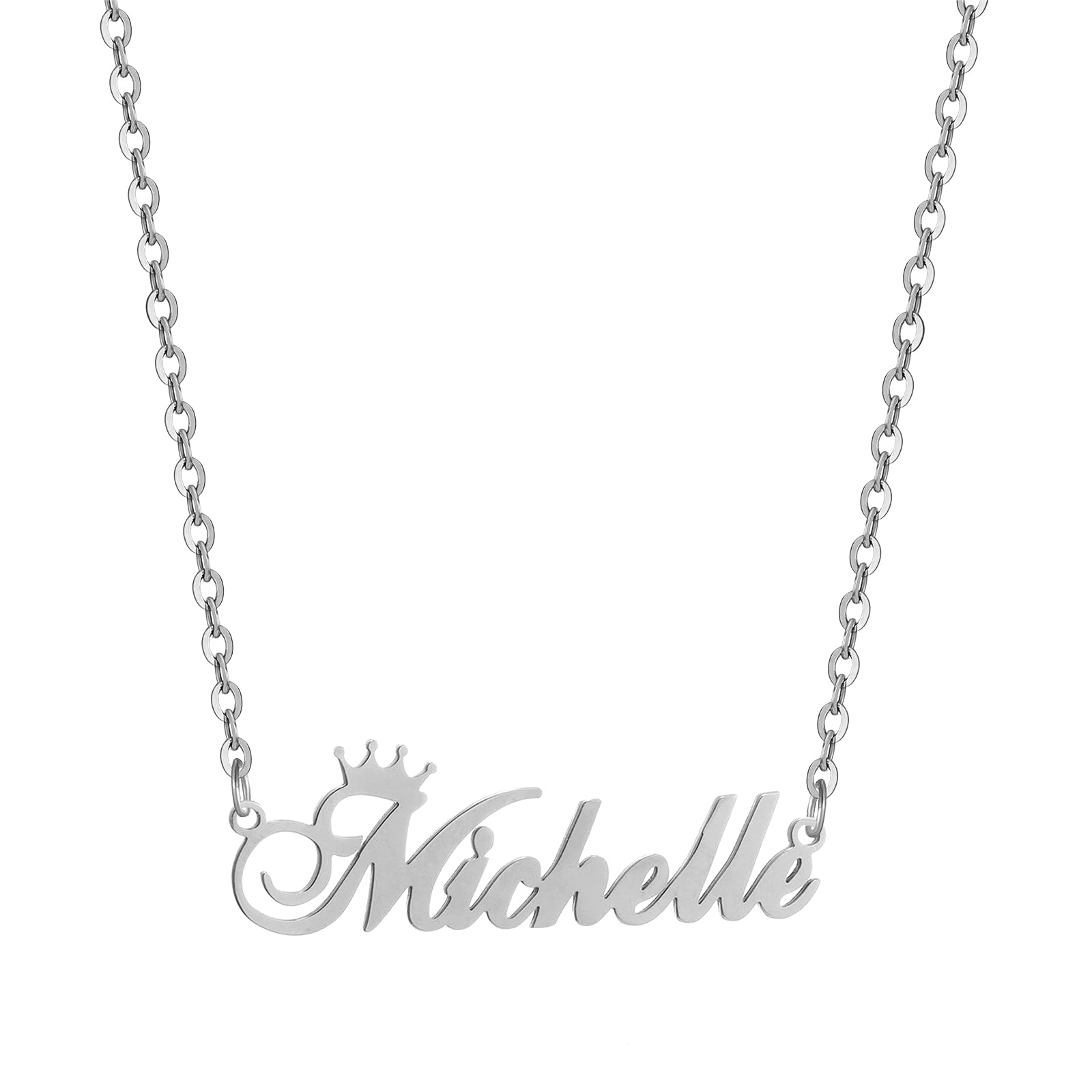 Custom Silver Name Necklace Personalized for Women, Customized Chains Name Pendants Necklaces Personalized Name Necklace with Crown for Women Girl Gift