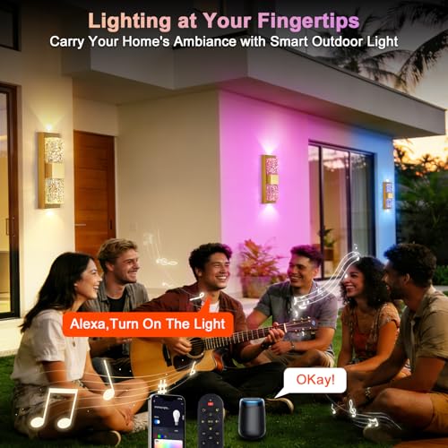Image of Smart Outdoor Wall Light, RGB, App and Alexa, Gold, 12W 1-Pack
