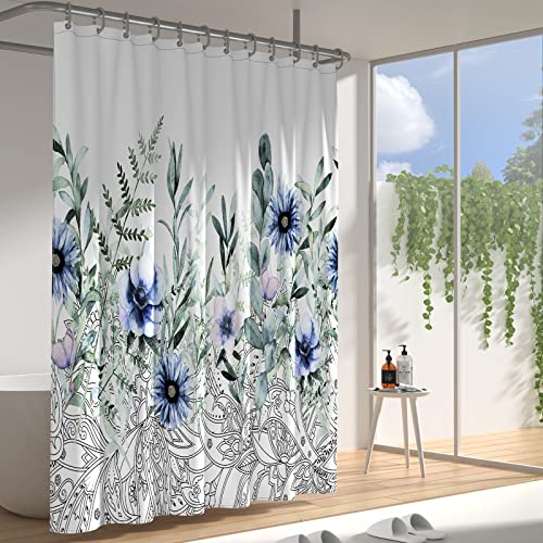 Yaxi Unique Watercolor Flower Plant Shower Curtain Green Leaves Shower Curtain Set With 12 Hooks 72''×72'' Waterproof Fabric Shower Curtain For Bathroom #TOP2