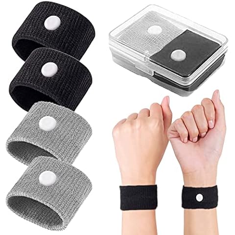2 Pairs Motion Sickness Bands for Kids, Travel Sickness Relief Bands, Anti Nausea Wristbands for Car Sea Morning Sickness, Black and Grey, 3x5 CM Cover
