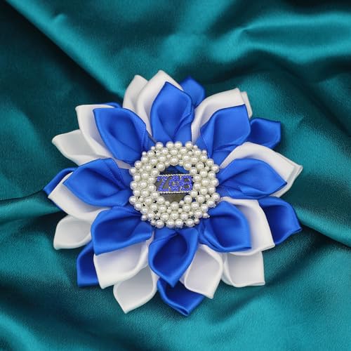 Image of Keeblon ZPB Sorority Gift for Women Pearl ZPB Brooch Pin 1920 Finer Women Jewelry Greek Sisterhood Gift (Satin 5.5 inch Flower Sorority Pin)
