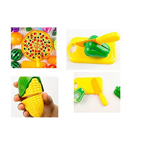 NIWWIN 24 PCS Spiel Essen Set für Kinder Kunststoff Schneiden Pizza Obst und Gemüse vorgeben Spielen Set