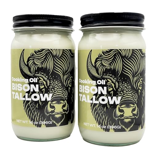 Big Crazy Buffalo Bison Tallow Cooking Oil For Baking Frying & Stir Fry Food Grade - 14 oz jars (2-pack)