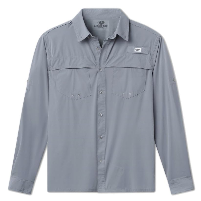 Mossy Oak Men's Tibbee Flex Vent Long Sleeve Button Down Fishing Shirt with UV Protection