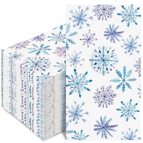 AnyDesign 80Pcs Christmas Snowflake Guest Napkins Disposable Blue Purple Snowflake Paper Napkin Xmas Decorative Dinner Hand Napkin Towel for Christmas Winter Holiday Party Supplies, 13 x 15.7 inch